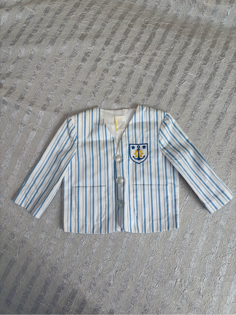 Striped Blue & White Jacket with Nautical Embroidery & Authentic Shoulder Pads
